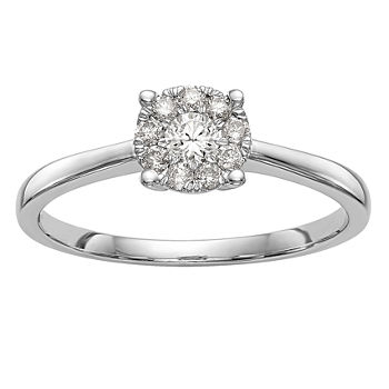 Womens 1/4 CT. T.W. Genuine White Diamond 14K White Gold Cluster Engagement Ring