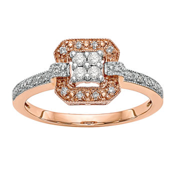 Womens 1/5 CT. T.W. Genuine White Diamond 14K Rose Gold Cluster Engagement Ring