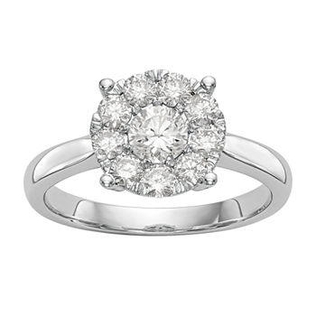Womens 1 CT. T.W. Genuine White Diamond 14K White Gold Cluster Engagement Ring