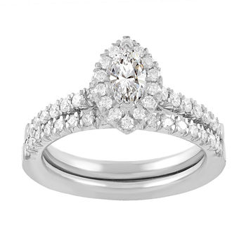 Womens 3/4 CT. T.W. Genuine White Diamond 14K White Gold Diamond Halo Bridal Set