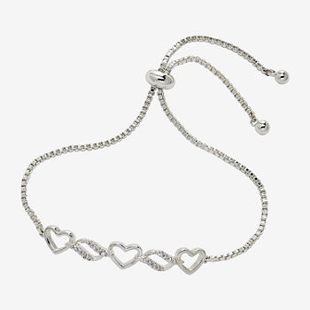 Sparkle Allure Cubic Zirconia Pure Silver Over Brass 10 Inch Box Heart Bolo Bracelet