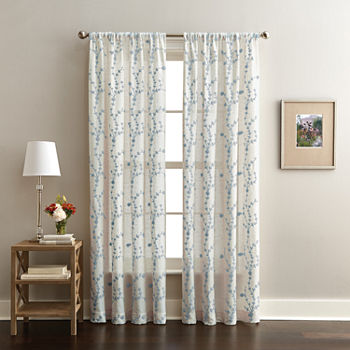 CHF Lynette Embroidered Light-Filtering Rod Pocket Curtain Panel