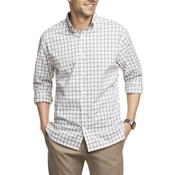 Van Heusen Long Sleeve Essential Stain Shield Mens Slim Fit Long Sleeve Plaid Button-Down Shirt