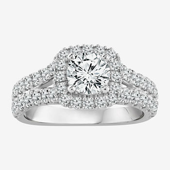Signature By Modern Bride Womens 2 CT. T.W. Lab Grown White Diamond 10K White Gold Cushion Halo Engagement Ring