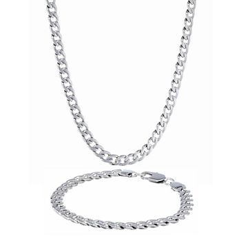 Mens Stainless Steel 7mm Curb Chain & Bracelet Boxed Set