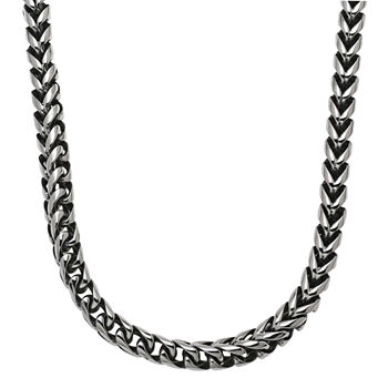 Mens Stainless Steel & Black IP 24" 8mm Foxtail Chain