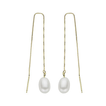Cultured Freshwater Pearl 14K Yellow Gold Threader Drop Earrings