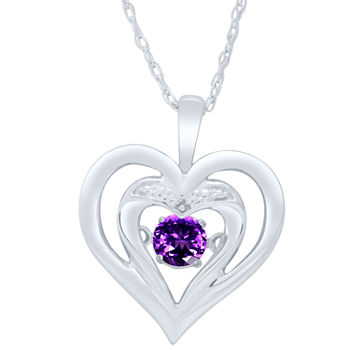 Womens Genuine Purple Amethyst Sterling Silver Heart Pendant Necklace