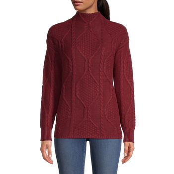 St. John's Bay Womens Mock Neck Long Sleeve Pullover Sweater