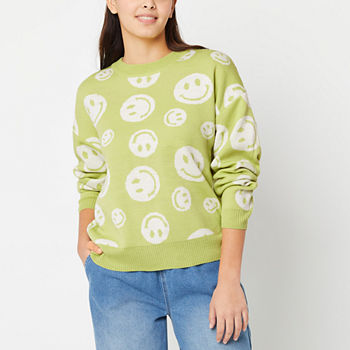 Forever 21 Happy Faces Juniors Womens Crew Neck Long Sleeve Pullover Sweater
