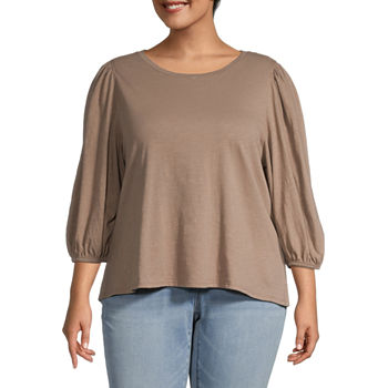 a.n.a Plus Womens Round Neck 3/4 Sleeve Top