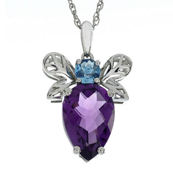 Lab-Created Amethyst and Simulated Blue Topaz Beetle Sterling Silver Pendant Necklace