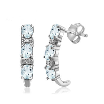 Diamond Accent Genuine Blue Aquamarine Sterling Silver Drop Earrings