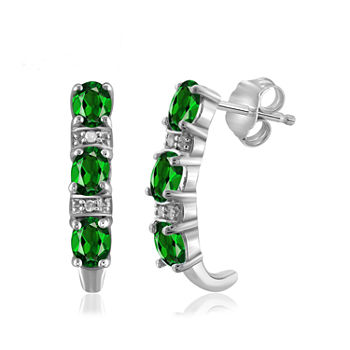 Diamond Accent Genuine Green Chrome Diopside Sterling Silver Drop Earrings