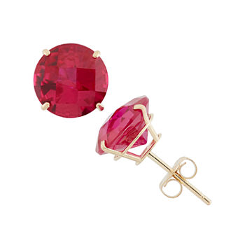 Lab Created Red Ruby 10K Gold 8mm Stud Earrings