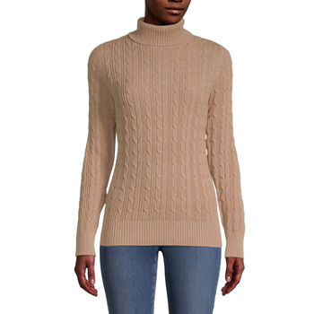St. John's Bay Cable Womens Turtleneck Long Sleeve Pullover Sweater