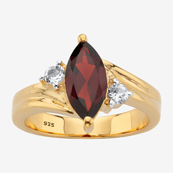 Womens Genuine Red Garnet 14K Gold Over Silver Cocktail Ring