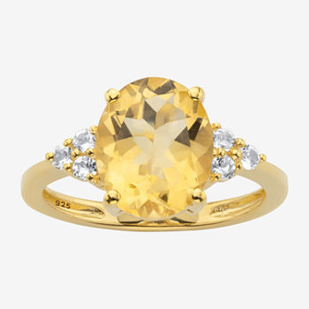 Womens Genuine Yellow Citrine 14K Gold Over Silver Cocktail Ring