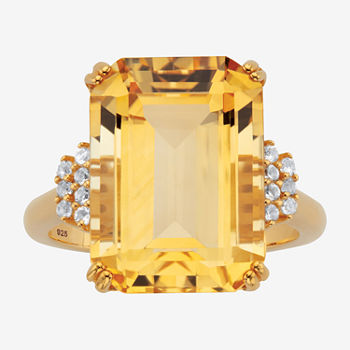 Womens Genuine Yellow Citrine 18K Gold Over Silver Cocktail Ring