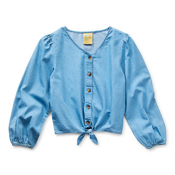 Thereabouts Little & Big Girls V Neck Long Sleeve Blouse