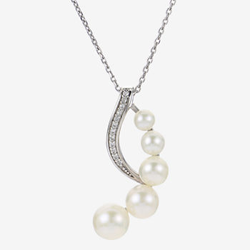 Womens Genuine White Cultured Freshwater Pearl Sterling Silver Pendant Necklace