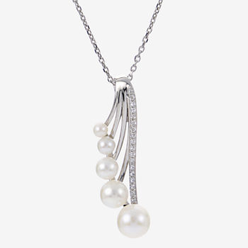Womens Genuine White Cultured Freshwater Pearl Sterling Silver Pendant Necklace