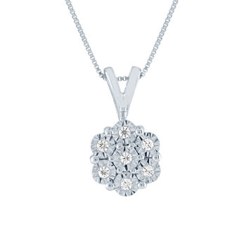 Diamond Blossom Womens Accent Genuine Diamond 10K White Gold Pendant