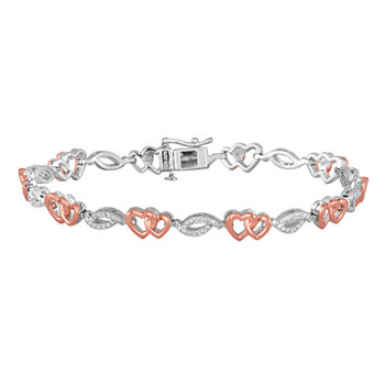 1/10 CT. T.W. Diamond Sterling Silver and 14K Rose Gold Accent Heart Bracelet