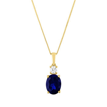 Womens Lab Created Blue Sapphire 10K Gold Pendant Necklace