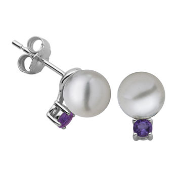 Silver Treasures Sterling Silver 10.7mm Round Cultured Freshwater Pearl Stud Earrings