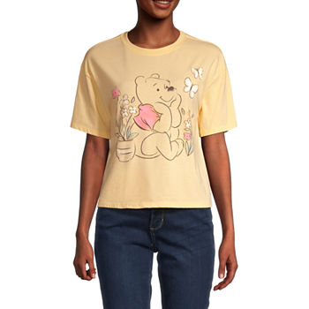 Juniors Winnie The Pooh Womens Crew Neck Short SleeveCropped Graphic T-Shirt