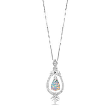 Enchanted Disney Fine Jewelry "Frozen 2" Womens 1/6 CT. T.W. Lab Created White Opal Sterling Silver Princess Frozen Pendant Necklace