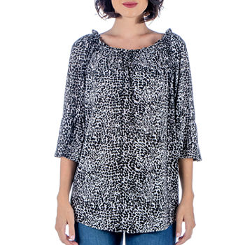 24/7 Comfort Apparel Womens Round Neck 3/4 Sleeve Tunic Top