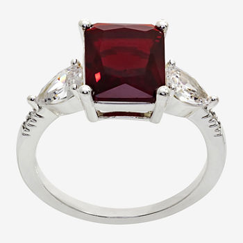 Sparkle Allure Cubic Zirconia Pure Silver Over Brass Square 3-Stone Side Stone Cocktail Ring