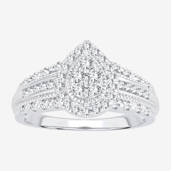 Womens 1/2 CT. T.W. Genuine White Diamond 10K White Gold Pear Engagement Ring