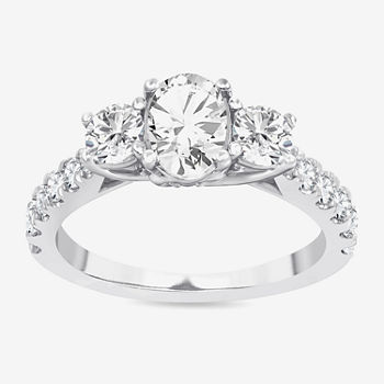 Love Lives Forever Womens 2 CT. T.W. Lab Grown White Diamond 10K White Gold Oval 3-Stone Engagement Ring
