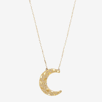 Womens 10K Gold Moon Pendant Necklace