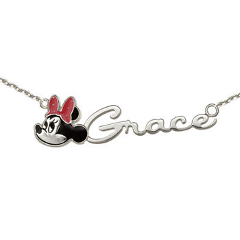 Disney Personalized Girls Minnie Mouse Sterling Silver & Enamel Name Necklace