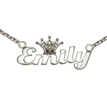 Disney Personalized Girls Diamond-Accent Tiara Sterling Silver Name Necklace