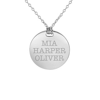 Personalized Sterling Silver 19mm Round Family Name Pendant Necklace
