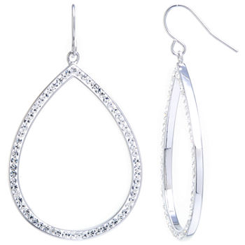Sparkle Allure Large Open Teardrop Clear Crystal Silver Plated Drop Earrings