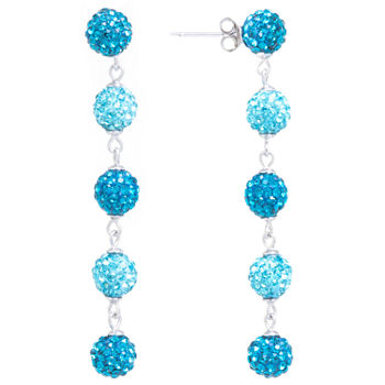 Sparkle Allure Aqua Crystal 5 Pave Ball Silver Plated Drop Earrings