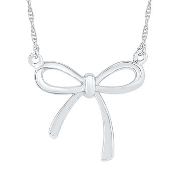 Womens 10K White Gold Bow Pendant Necklace