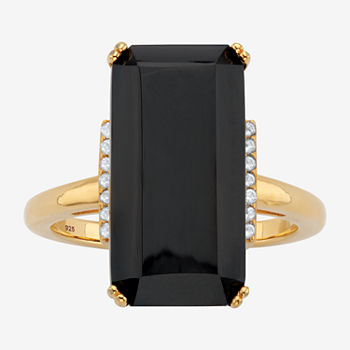 Womens Genuine Black Onyx 18K Gold Over Silver Cocktail Ring