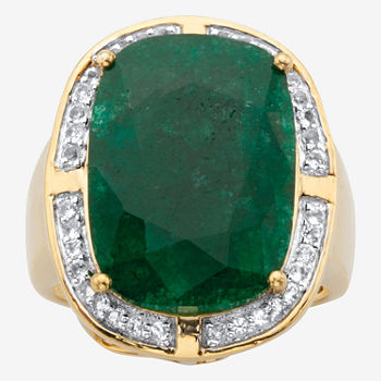 Womens Genuine Green Emerald 14K Gold Over Silver Cocktail Ring