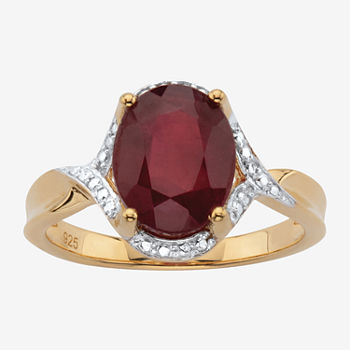 Womens Lead Glass-Filled Red Ruby 14K Gold Over Silver Cocktail Ring