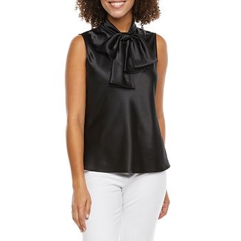 Black Label by Evan-Picone Womens Sleeveless Tie Neck Blouse