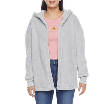 Juniors Womens Hooded Long Sleeve Open Front Cardigan