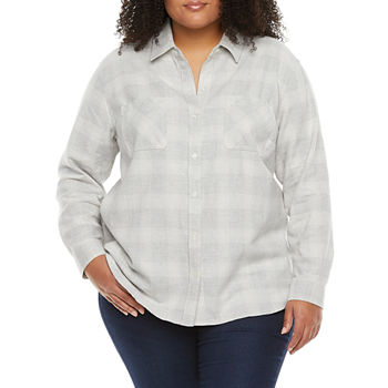 a.n.a Plus Brushed Womens Long Sleeve Button-Down Shirt