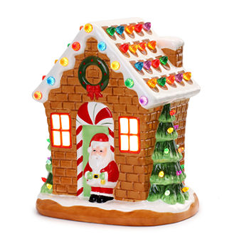 Ceramic Santa's Lighted Gingerbread House